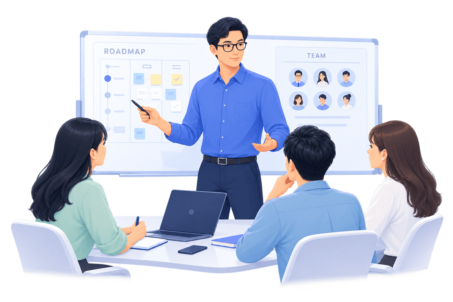 A leader presenting a roadmap to a cross-functional team