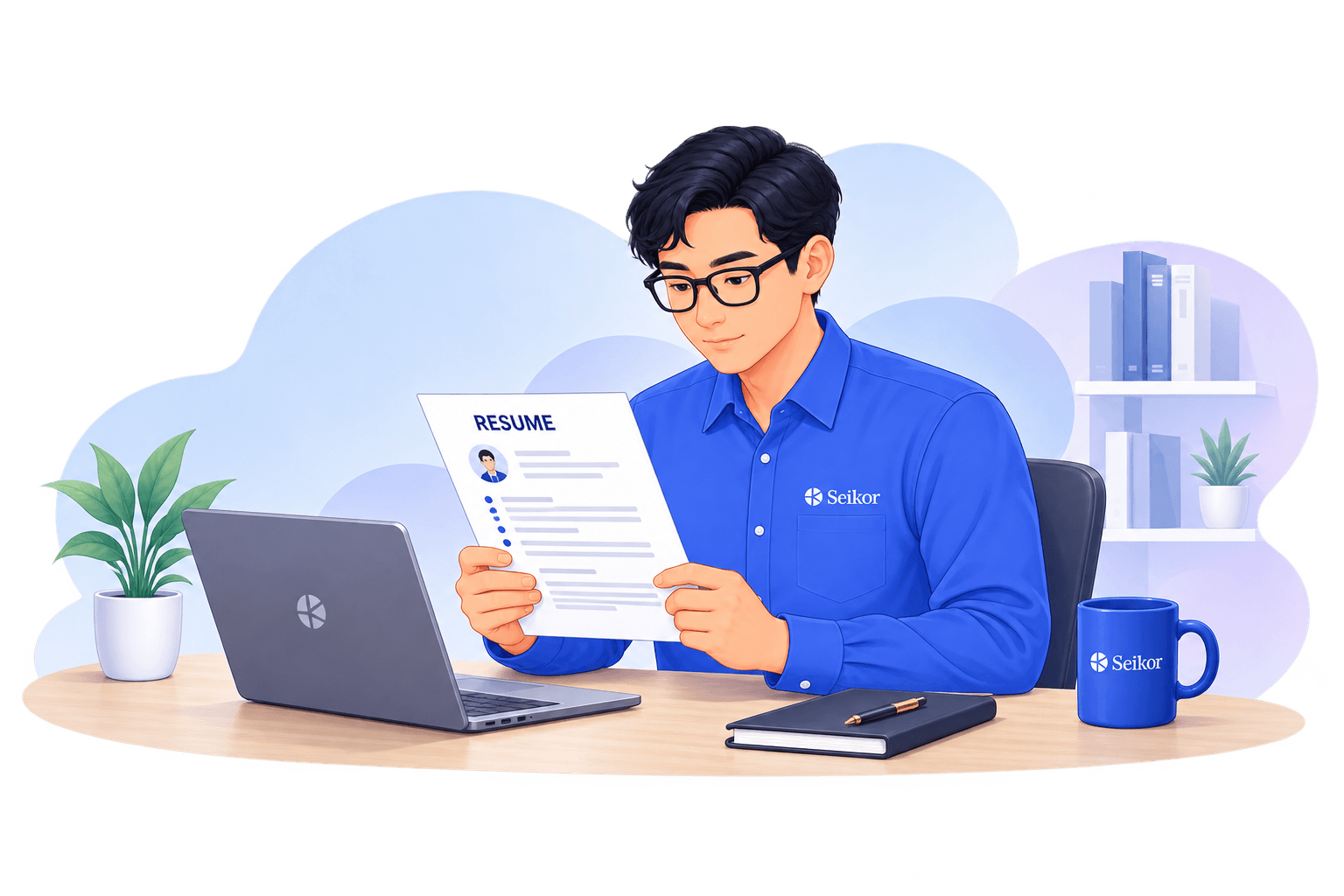 A Seikor specialist reading a resume