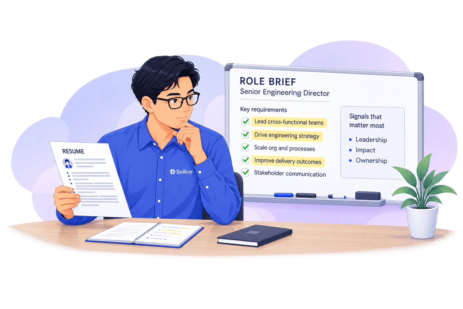 A Seikor specialist comparing a resume with a role brief